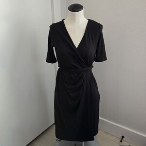 Quince Tencel Jersey Midi Wrap Dress SZ XS Black NWT